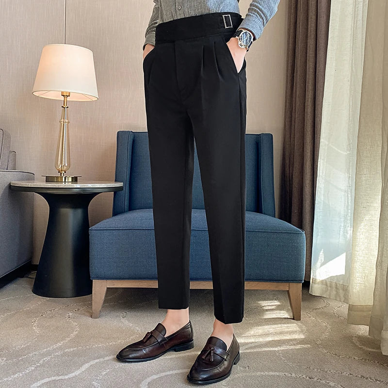 British Style High-Waist Trousers: Men's Slim-Fit Suit Pants for Formal Occasions