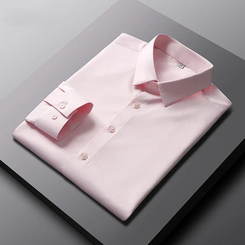 Men's Non-Iron Casual & Business Shirt: Long Sleeve, Solid Color, and Wrinkle-Resistant