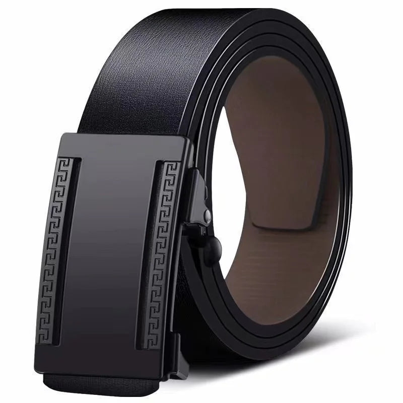 Famous Brand Men's Belt: Genuine Leather with Automatic Metal Buckle