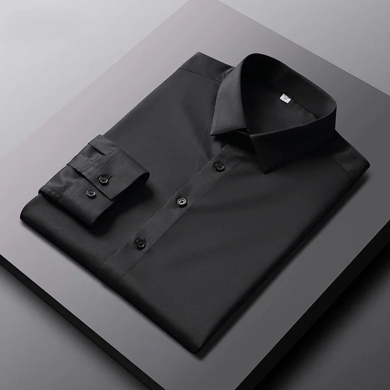 Men's Non-Iron Casual & Business Shirt: Long Sleeve, Solid Color, and Wrinkle-Resistant