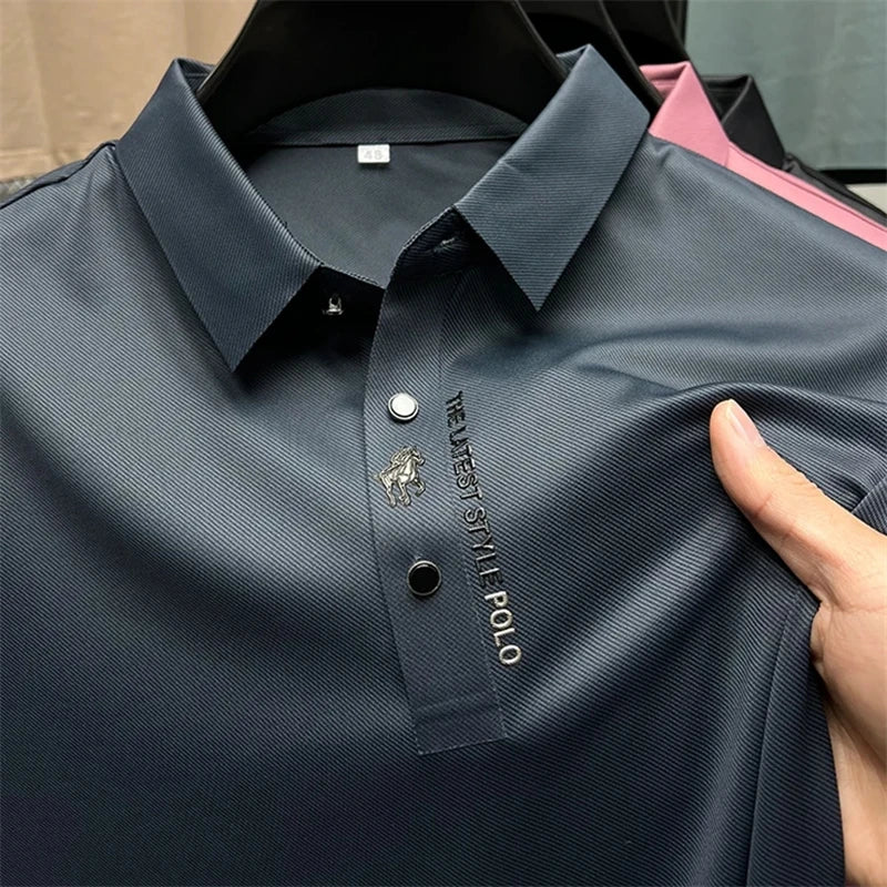 Men's Embroidered Polo Shirt: Pure Cotton & Ice Silk for a Cool, Breathable Summer
