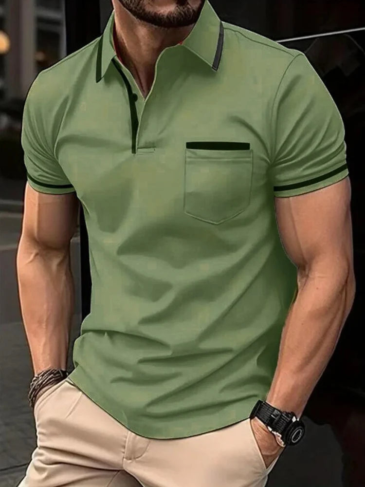 Men's Solid Color Polo Shirt: Casual & Fashionable Short Sleeve Top