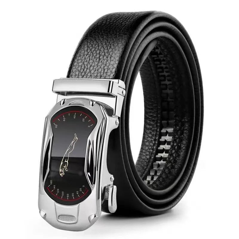 Men's Extra Long Leather Belt: Luxury Design with Automatic Metal Buckle