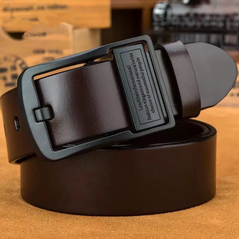 New Men's Leather Belt: Fashionable Cowhide with Metal Alloy Pin Buckle