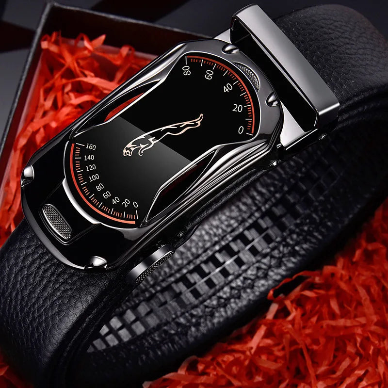 Men's Extra Long Leather Belt: Luxury Design with Automatic Metal Buckle